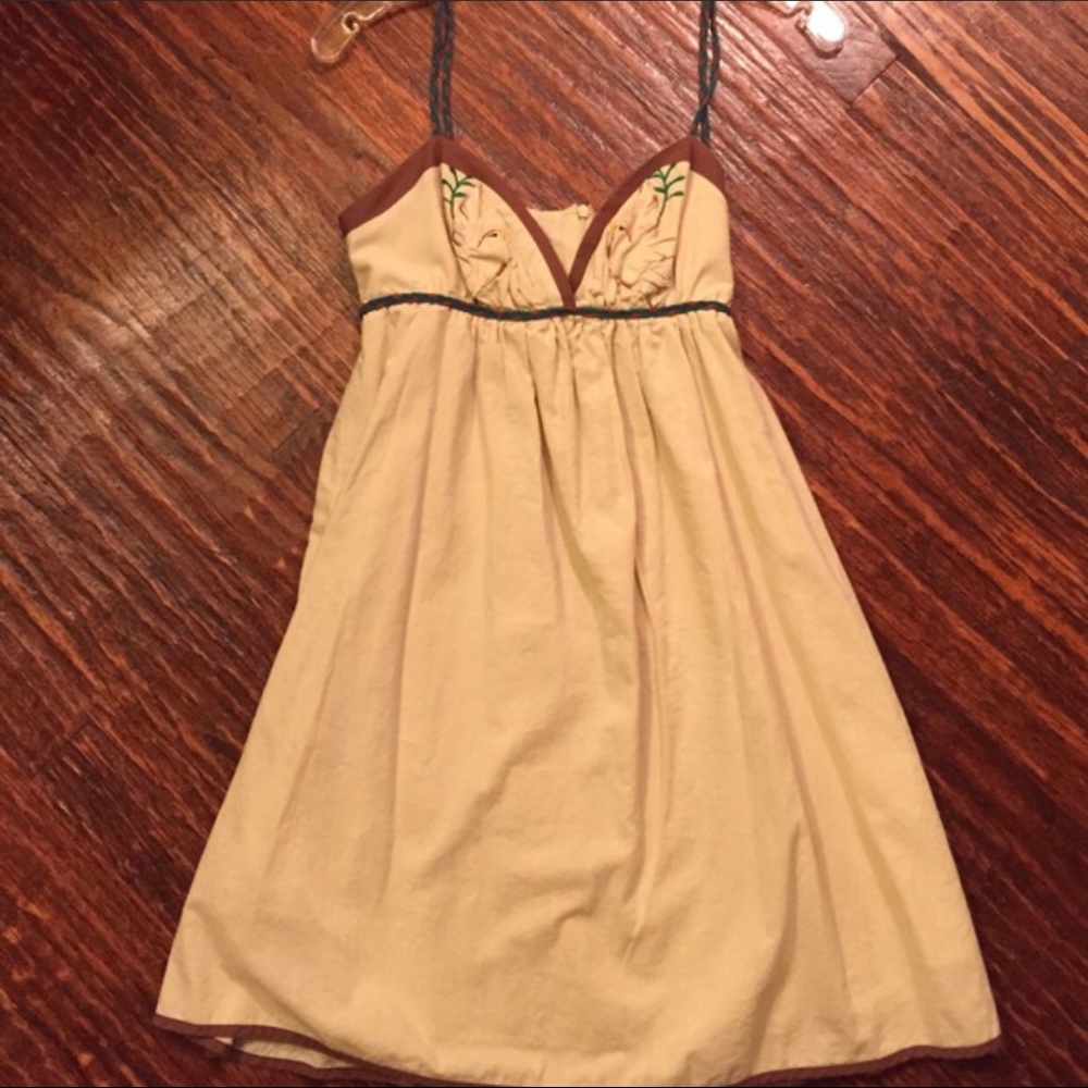 VOOM JOY HAN Tan Birds Dress w unique straps! NWT